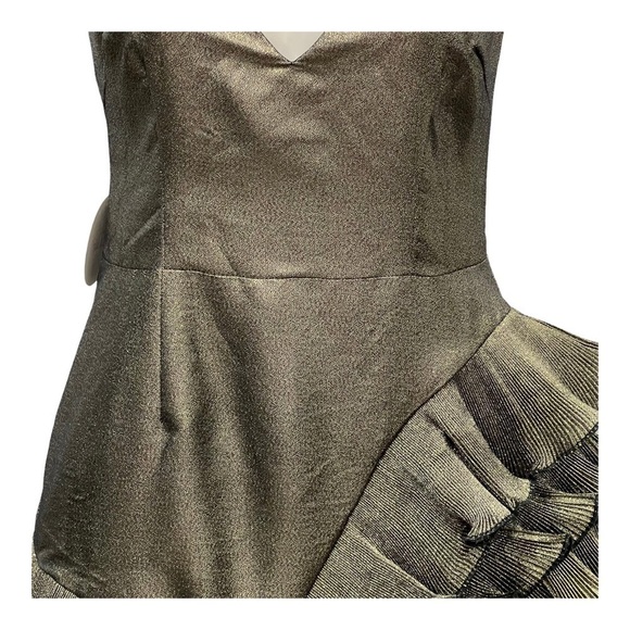 La Maison Talulah Golda Ruffle Mini Dress Black Gold Sparkle Glitter Small New - Picture 4 of 16